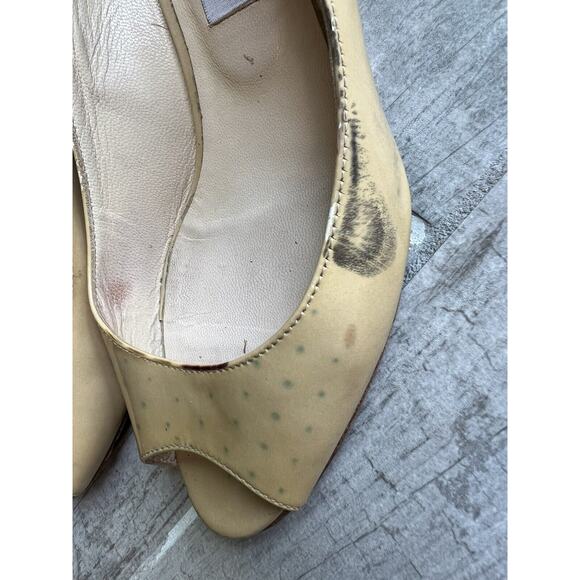 $675 JIMMY CHOO Patent Leather Nude Wedge Pump Peep Toe Designer Classic READ 8 - Picture 8 of 12